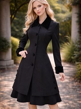 2OH Threads Beautiful Long Military Jacket with Velvet Accents Size Small Retail